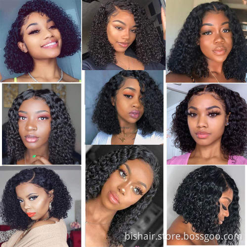 kinky curly Front Lace Wig Female 4x4 Lace Closed Curly Real Human Hair Wig 10A 150% Density Brazilian Hair Wig